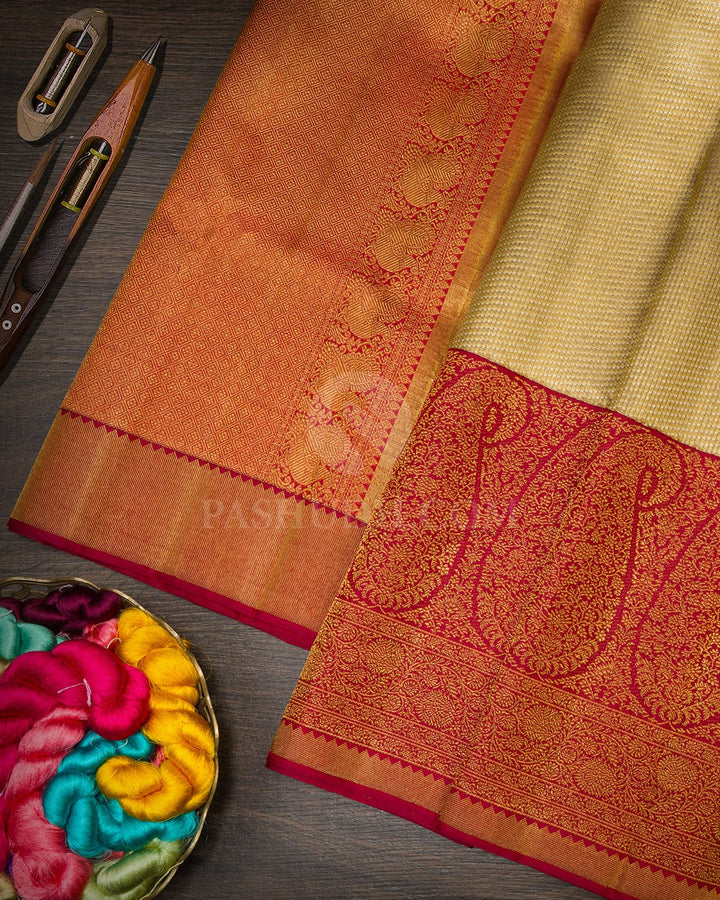 Gold And Silver Organza Shimmer Kanjivaram Silk Saree-S1287(G)