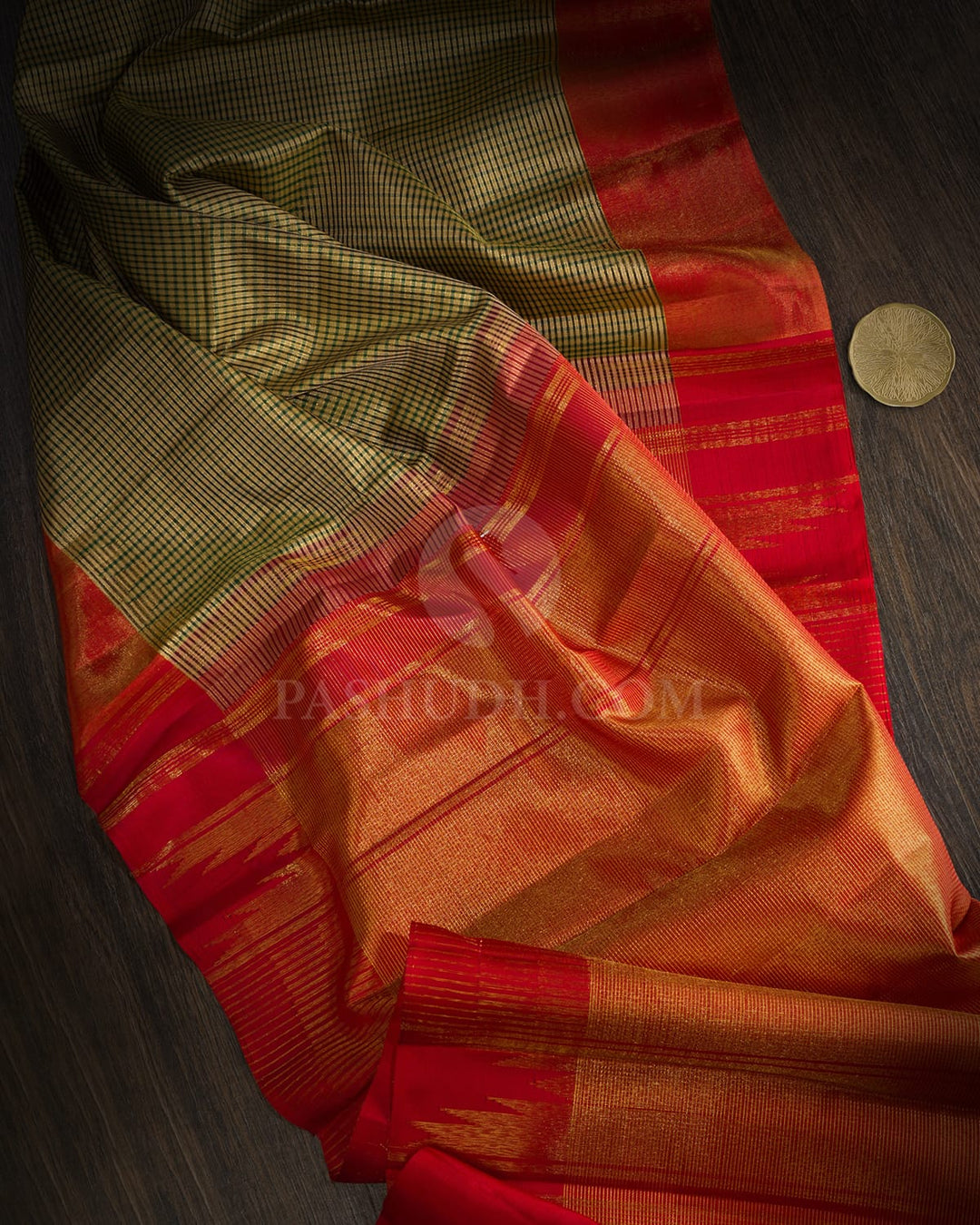 Tussar And Green Checked Kanjivaram Silk Saree-S1630(C)