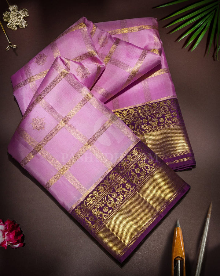 Lavender Beldhari Checks Kanjivaram Silk Saree-S1794(C)