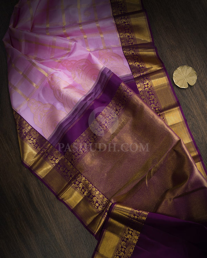Lavender Beldhari Checks Kanjivaram Silk Saree-S1794(C)