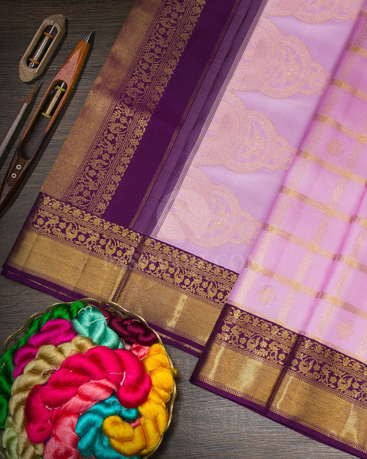 Lavender Beldhari Checks Kanjivaram Silk Saree-S1794(C)