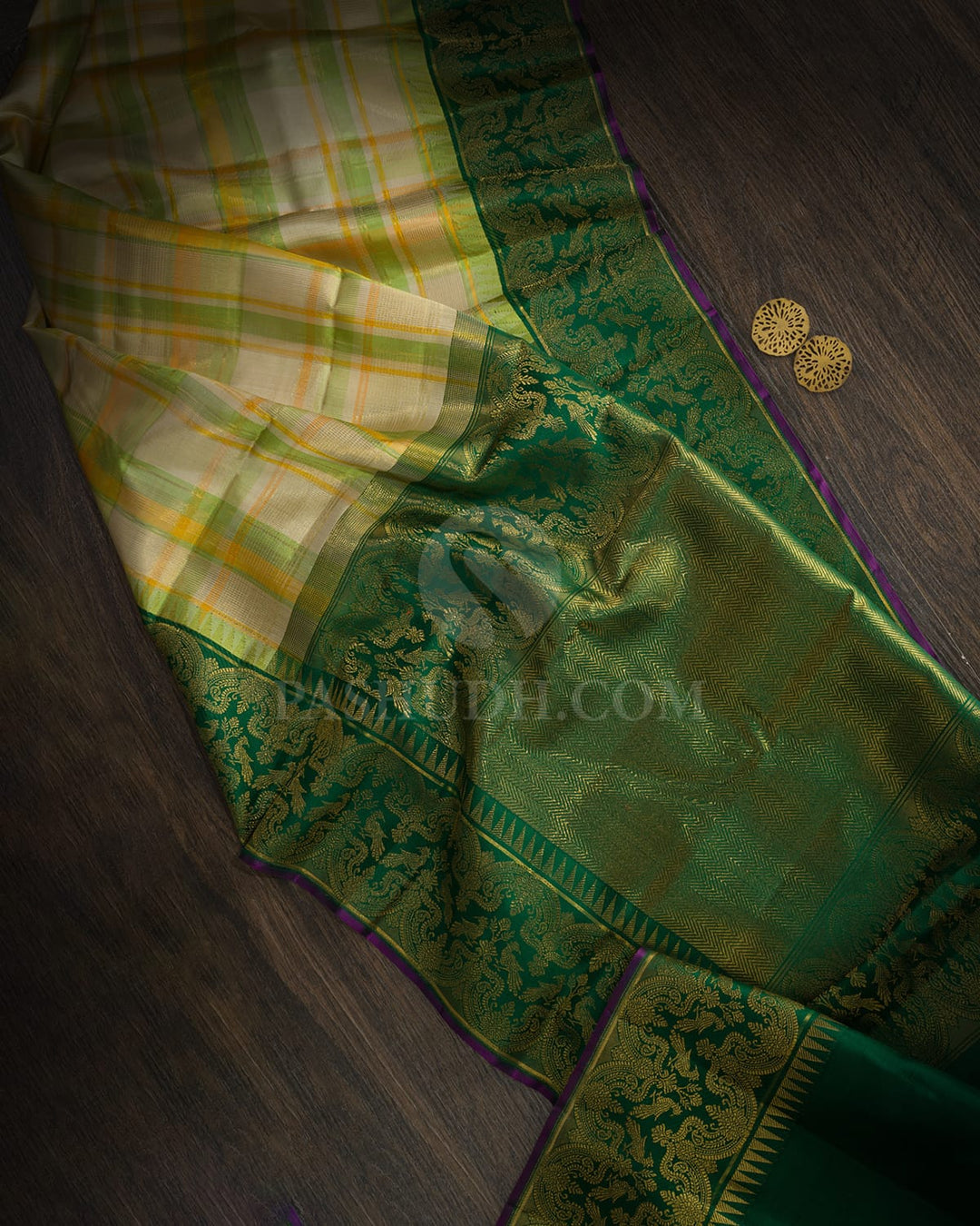 Yellow With Parrot Green Multicolored Kanjivaram Silk Saree-S1680(D)