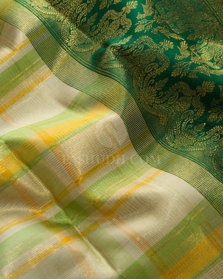 Yellow With Parrot Green Multicolored Kanjivaram Silk Saree-S1680(D)