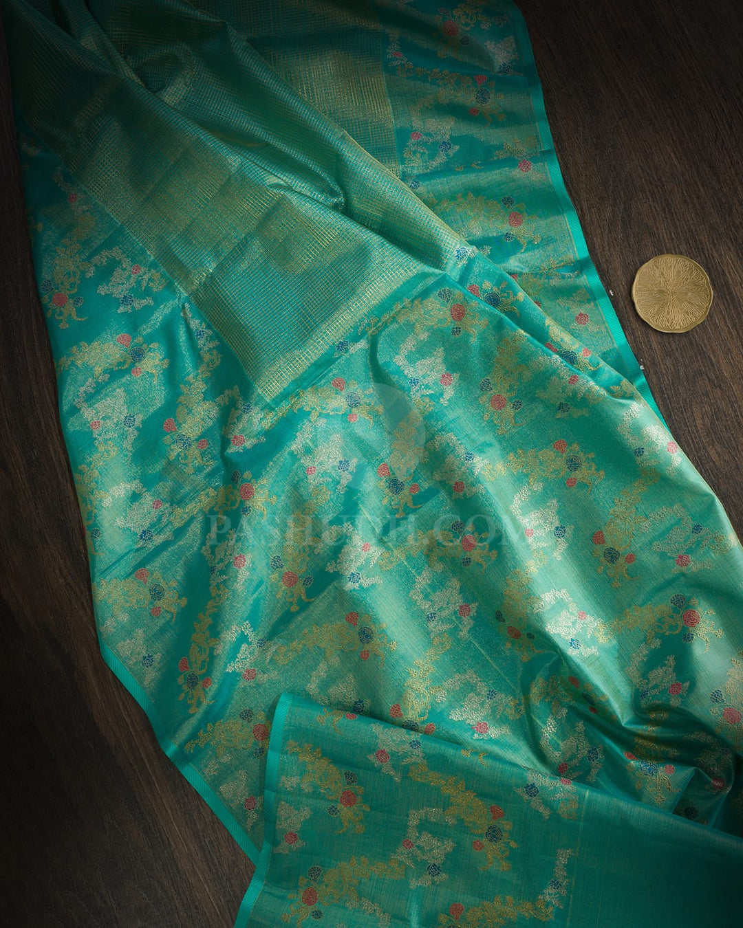 Sapphire Green Silk Tissue Meenakari Kanjivaram Silk Saree-S1795(B)