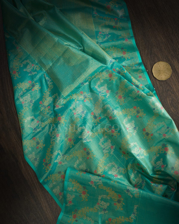 Sapphire Green Silk Tissue Meenakari Kanjivaram Silk Saree-S1795(B)