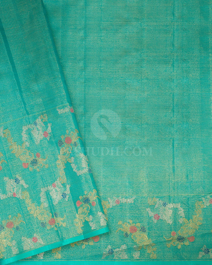 Sapphire Green Silk Tissue Meenakari Kanjivaram Silk Saree-S1795(B)