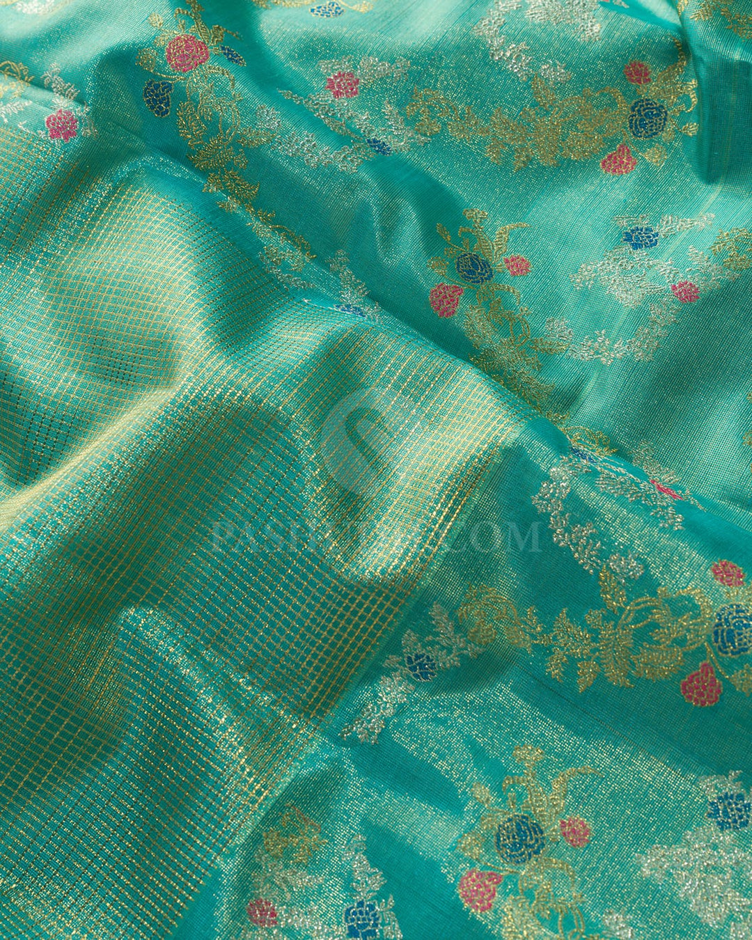 Sapphire Green Silk Tissue Meenakari Kanjivaram Silk Saree-S1795(B)