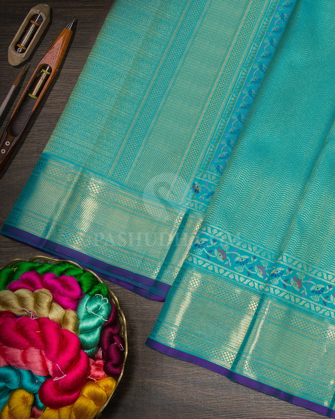 Sky Blue Meenakari Kanjivaram Silk Saree-S1843(B)