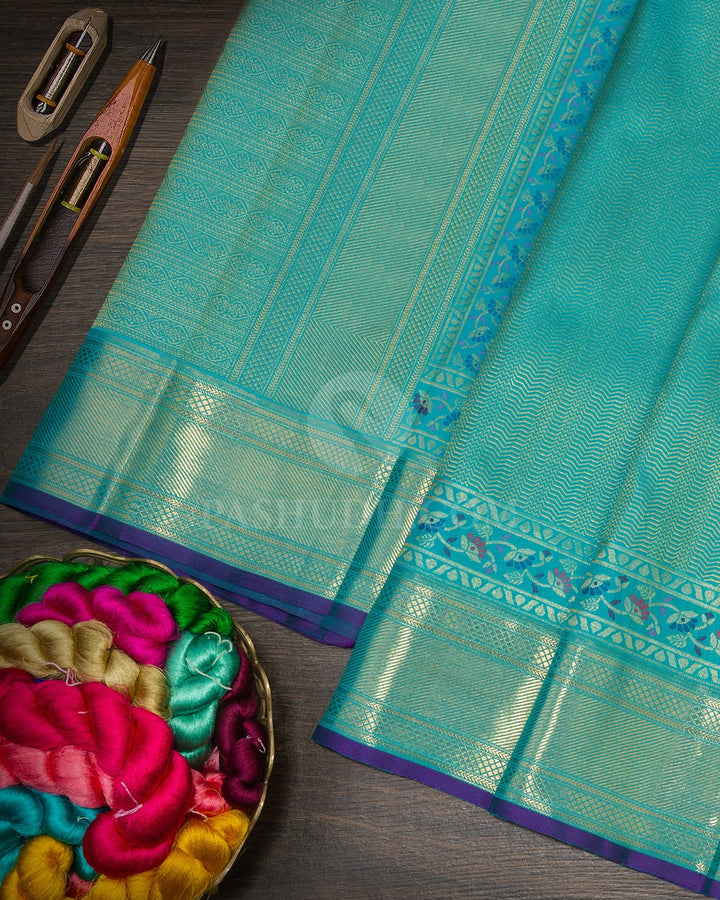 Sky Blue Meenakari Kanjivaram Silk Saree-S1843(B)