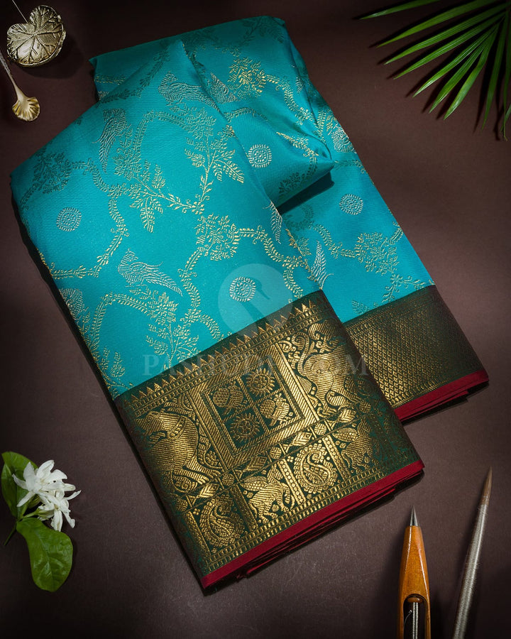 Tiffany Blue Kanjivaram Silk Saree-S1825(B)