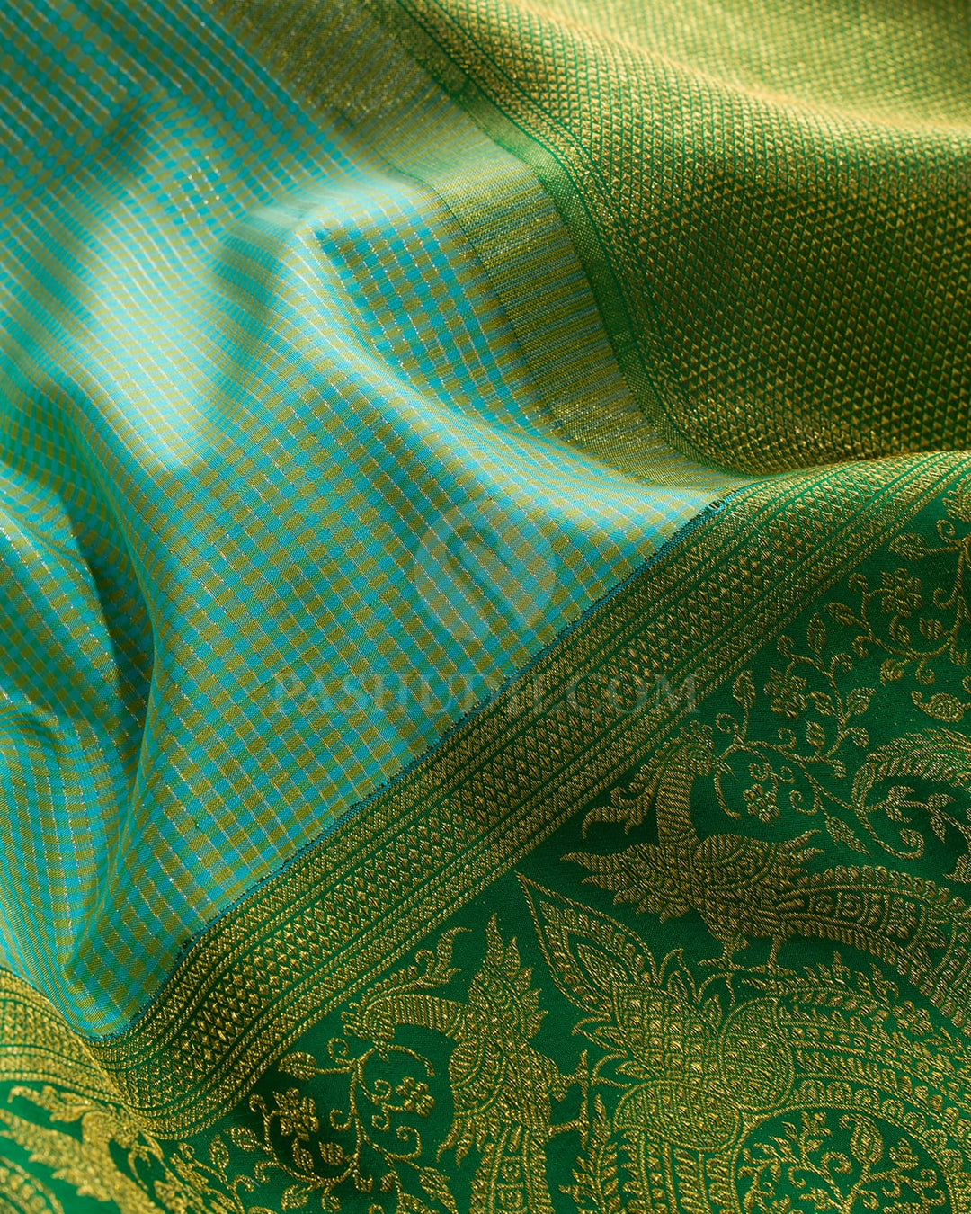 Sky Blue With Parrot Green Kanjivaram Silk Saree-S1742(B)