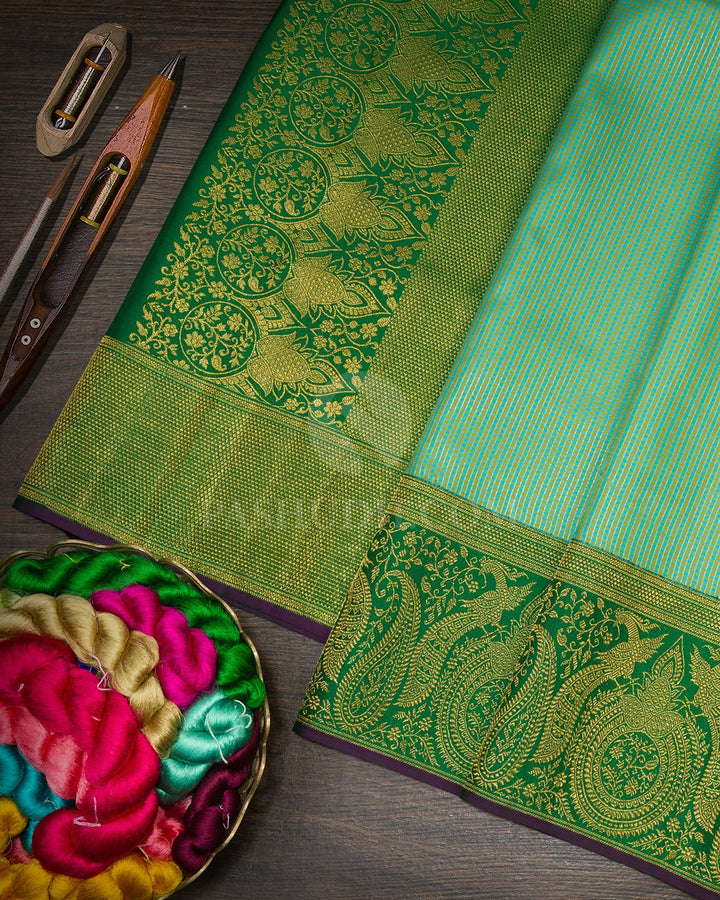 Sky Blue With Parrot Green Kanjivaram Silk Saree-S1742(B)