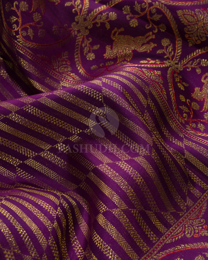 Dual Shaded Purple Meenakari Border Kanjivaram Silk Saree-S1824(B)