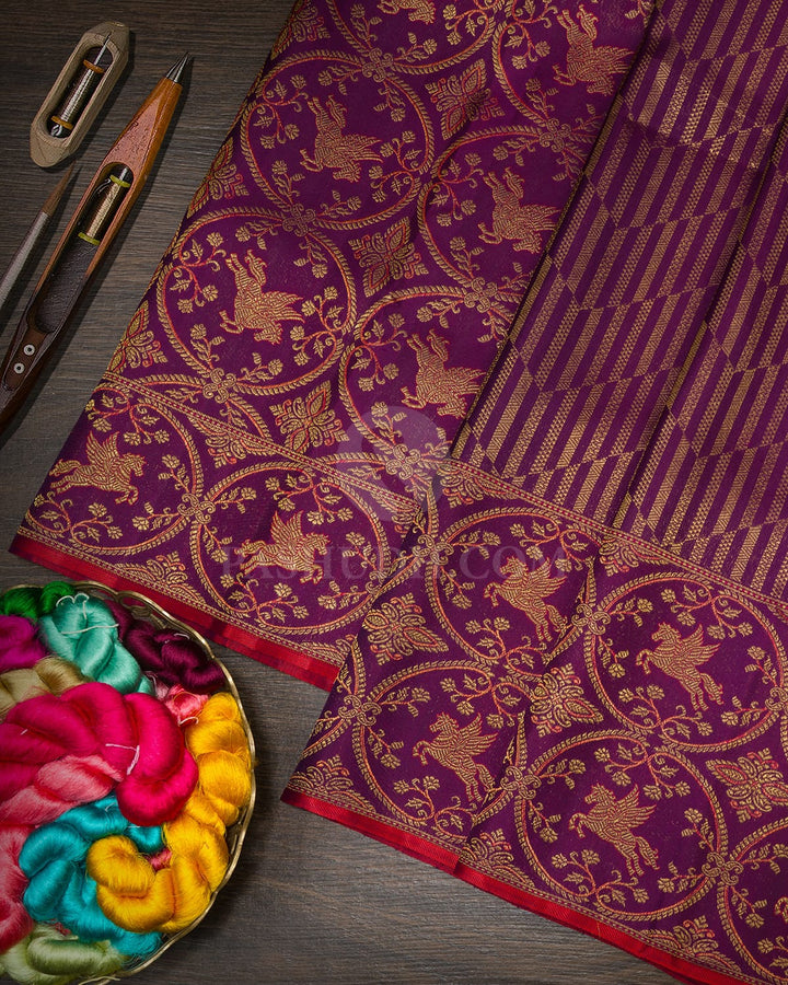 Dual Shaded Purple Meenakari Border Kanjivaram Silk Saree-S1824(B)