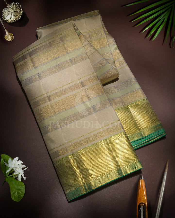 Beige With Sage Green Kanjivaram Silk Saree-S1455(B)