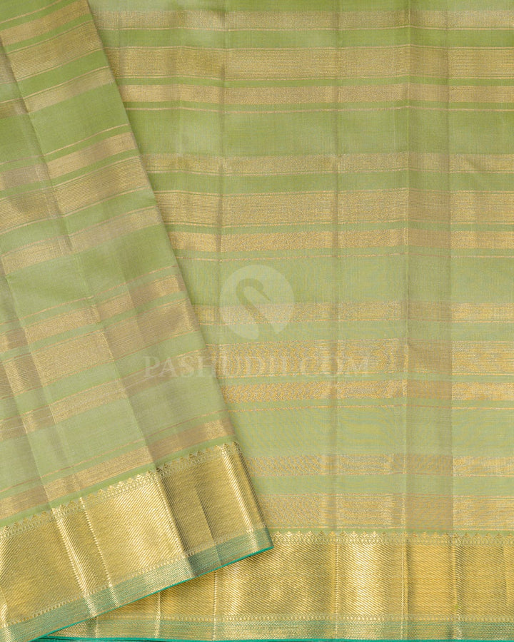 Beige With Sage Green Kanjivaram Silk Saree-S1455(B)