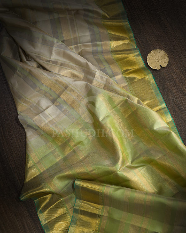 Beige With Sage Green Kanjivaram Silk Saree-S1455(B)