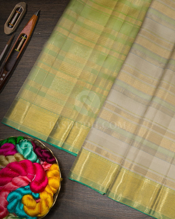 Beige With Sage Green Kanjivaram Silk Saree-S1455(B)