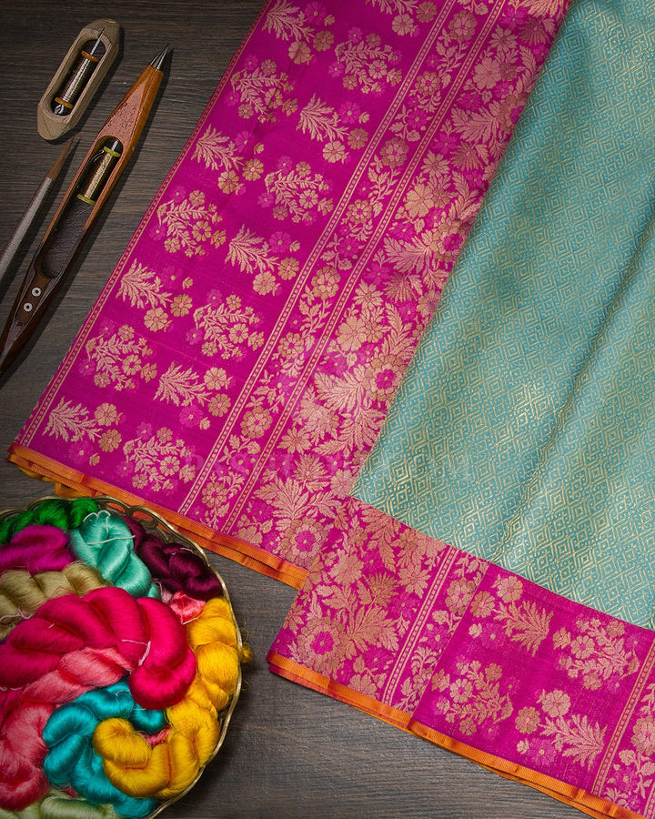 Powder Blue Meenakari Kanjivaram Silk Saree-S1852(A)