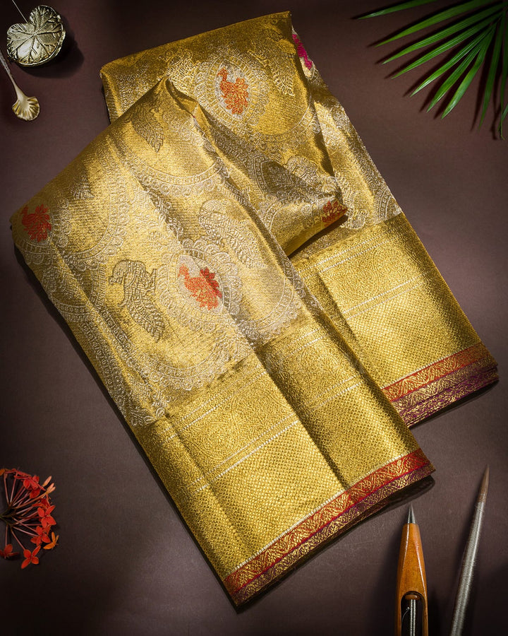 Gold And Silver Meenakari Zari Tissue Kanjivaram Silk Saree-S1849(A)