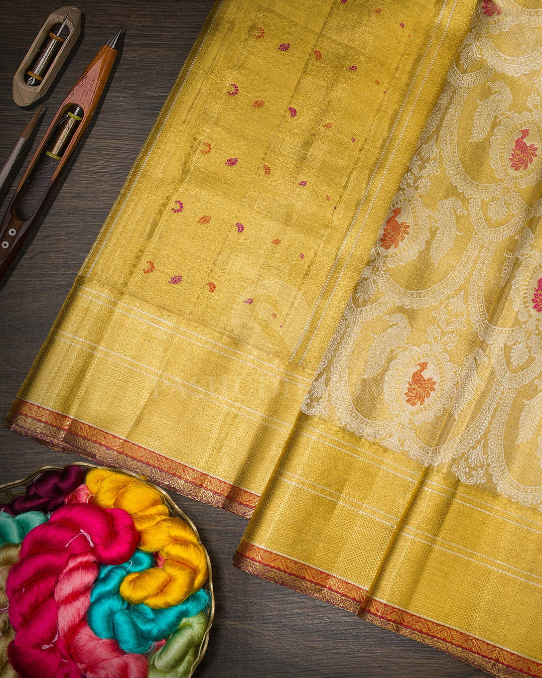 Gold And Silver Meenakari Zari Tissue Kanjivaram Silk Saree-S1849(A)
