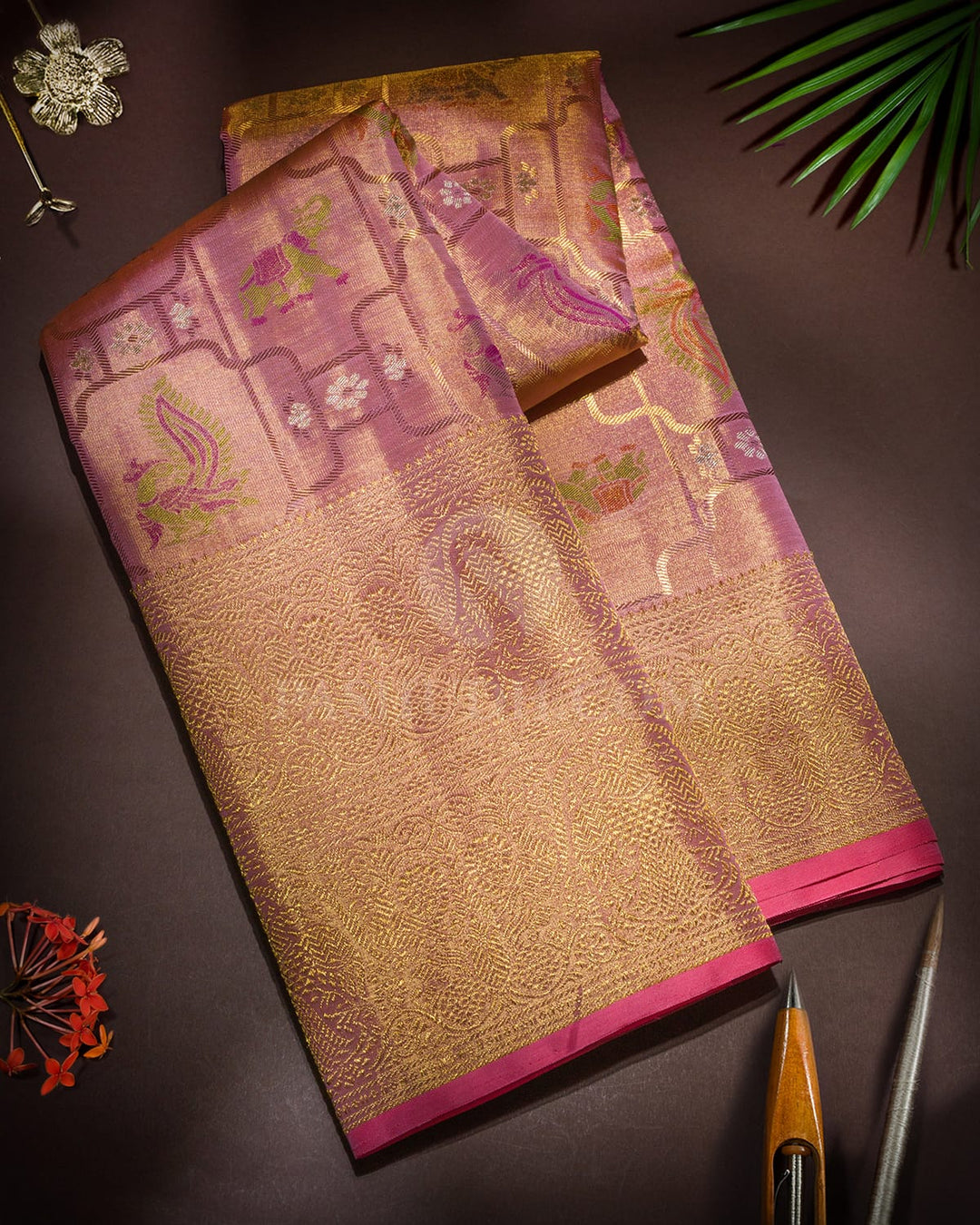 Baby Pink Gold Tissue Kanjivaram Silk Saree-S1853(A)