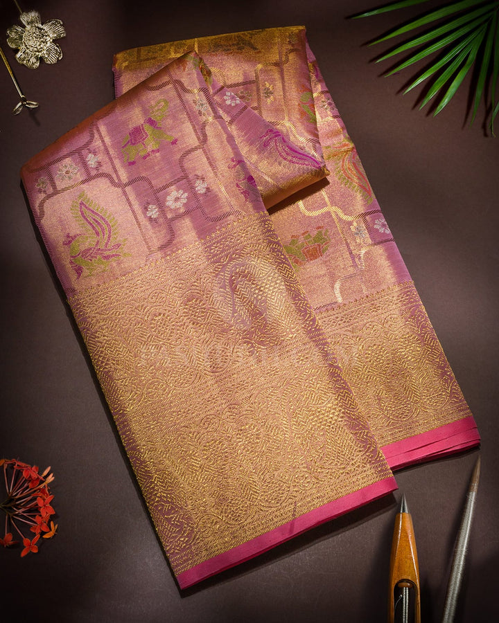 Baby Pink Gold Tissue Kanjivaram Silk Saree-S1853(A)