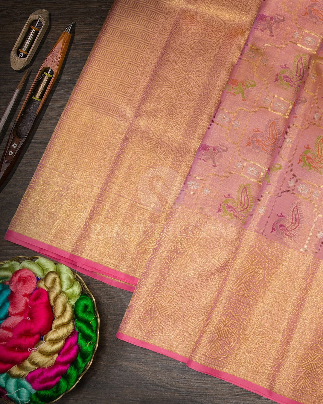 Baby Pink Gold Tissue Kanjivaram Silk Saree-S1853(A)