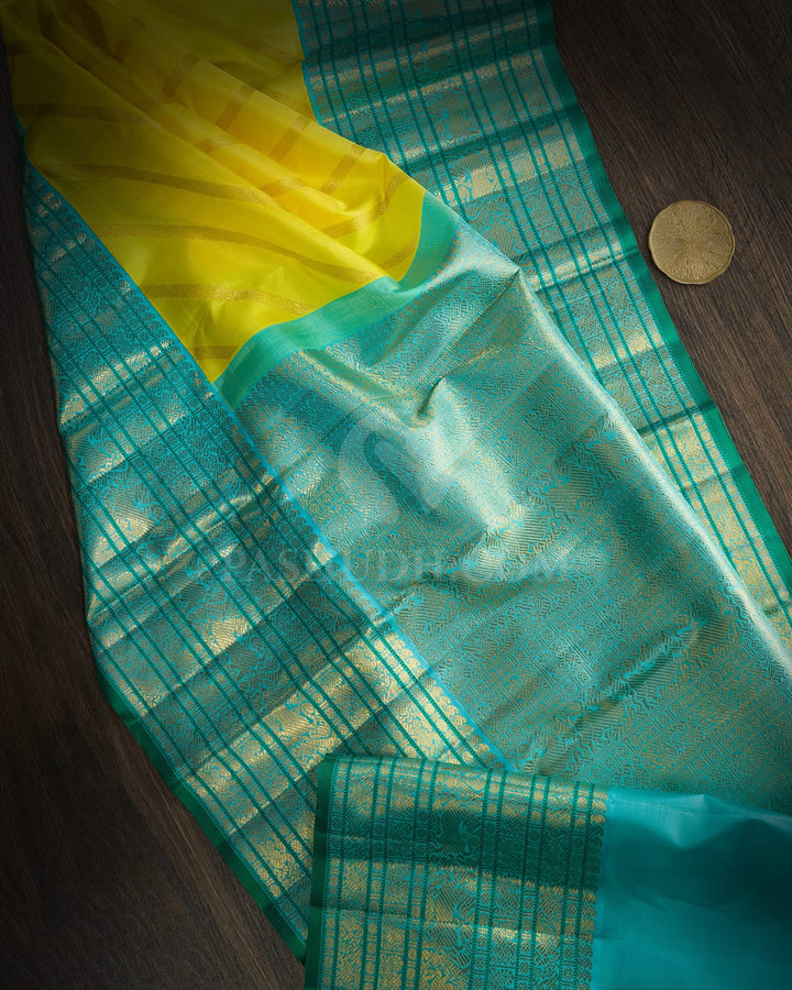 Neon Yellow Kanjivaram Silk Saree-S1598(B)