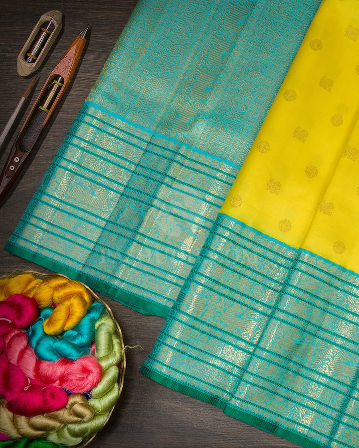 Neon Yellow Kanjivaram Silk Saree-S1598(B)