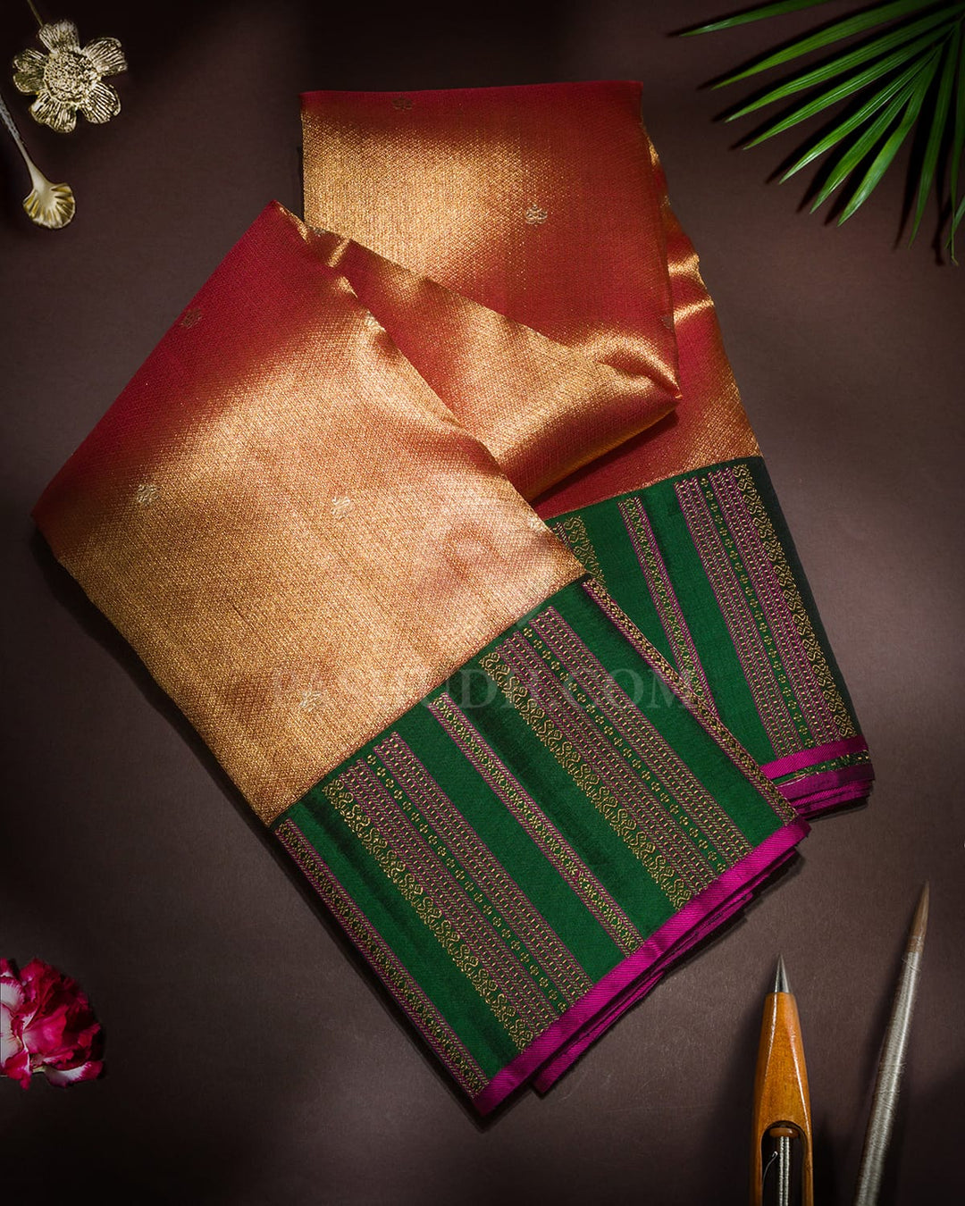 Pink Gold Organza Shimmer Kanjivaram Silk Saree-S1639(B)