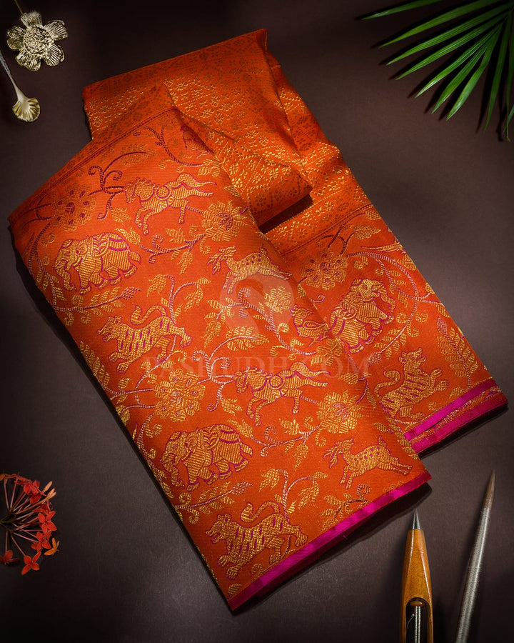 Rust Orange Vanasingaram Kanjivaram Silk Saree-S1503(K)