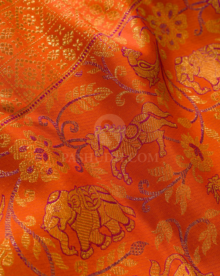 Rust Orange Vanasingaram Kanjivaram Silk Saree-S1503(K)