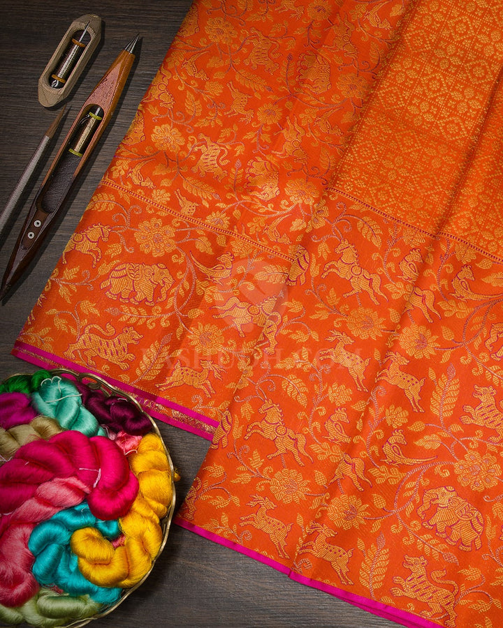 Rust Orange Vanasingaram Kanjivaram Silk Saree-S1503(K)