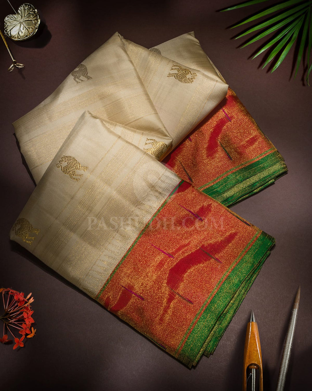 Ivory Paithani Kanjivaram Silk Saree-S1663(B)