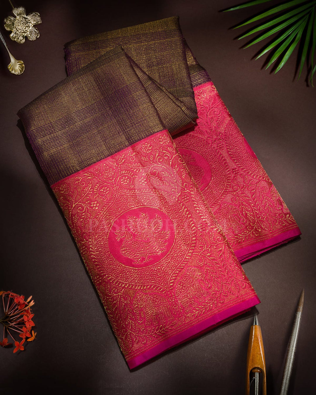 Dual Shaded Plum Vairaoosi Kattam Kanjivaram Silk Saree-S1805(B)