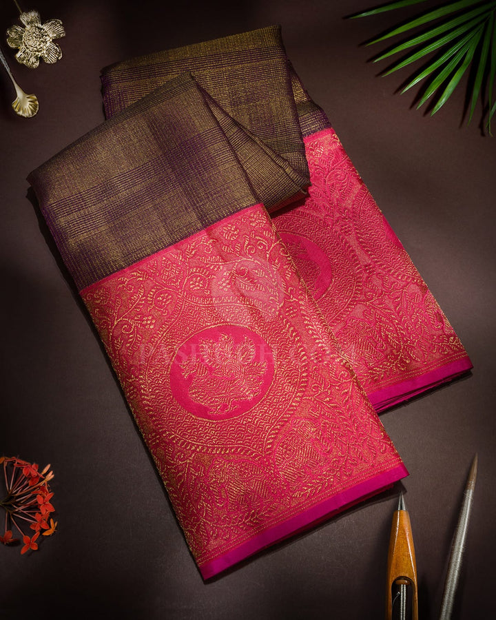 Dual Shaded Plum Vairaoosi Kattam Kanjivaram Silk Saree-S1805(B)
