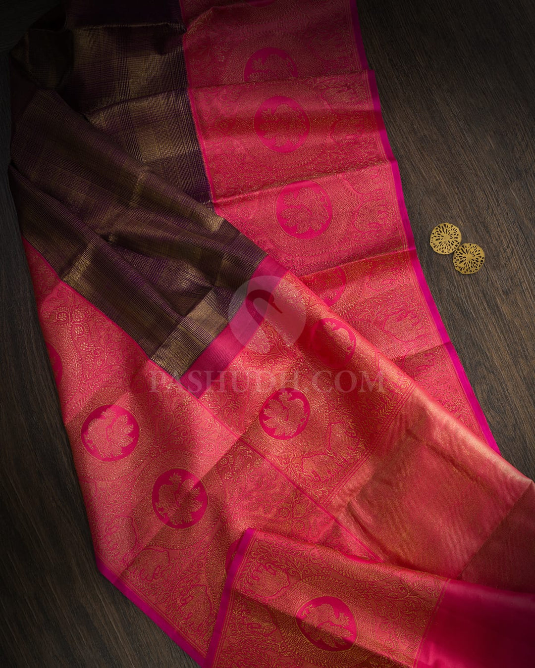 Dual Shaded Plum Vairaoosi Kattam Kanjivaram Silk Saree-S1805(B)