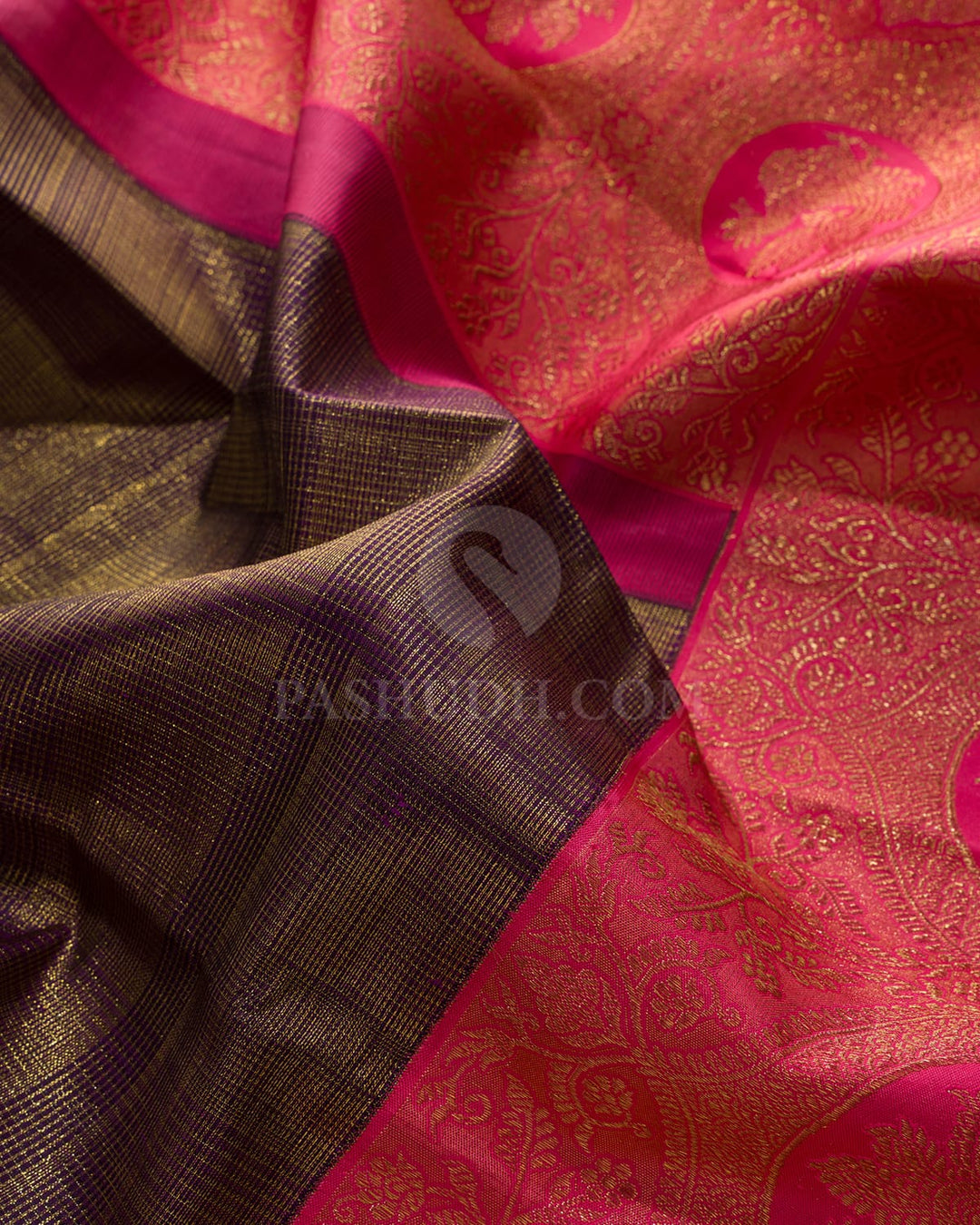 Dual Shaded Plum Vairaoosi Kattam Kanjivaram Silk Saree-S1805(B)