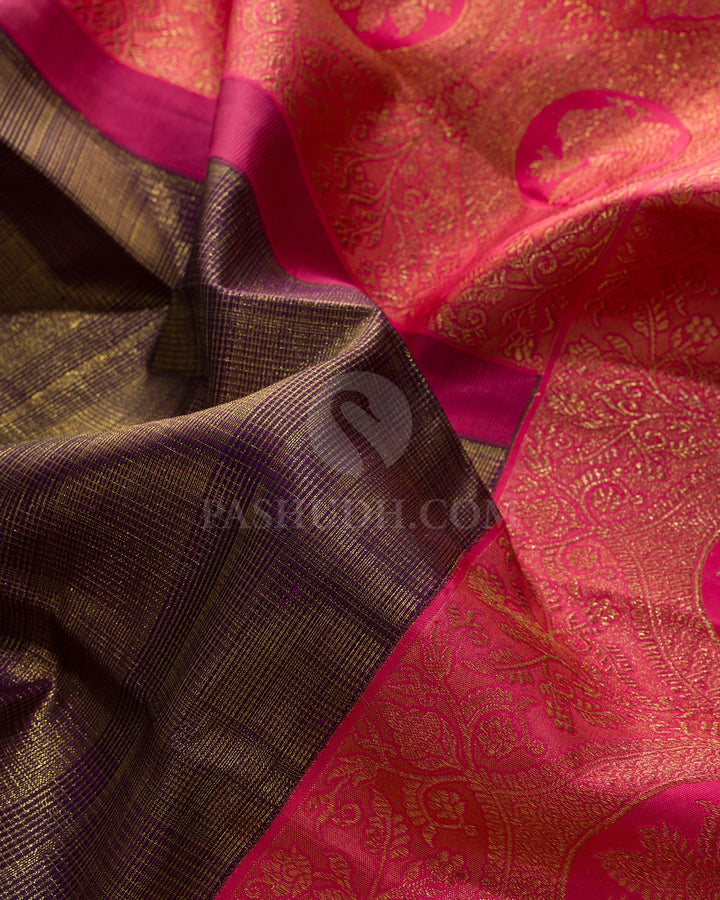 Dual Shaded Plum Vairaoosi Kattam Kanjivaram Silk Saree-S1805(B)