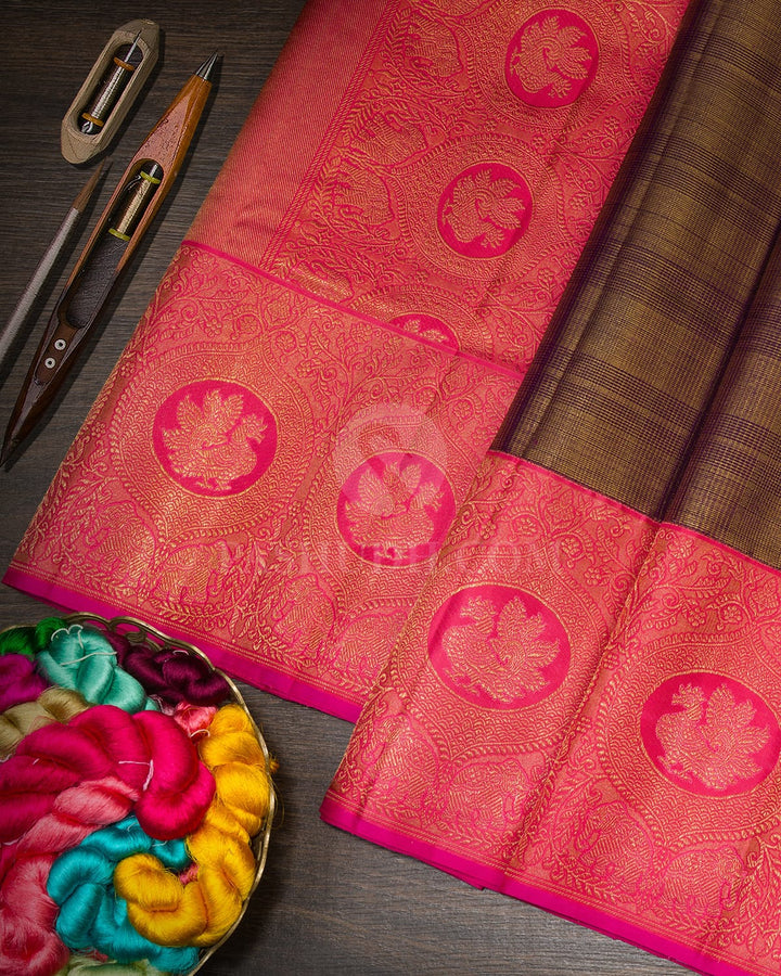 Dual Shaded Plum Vairaoosi Kattam Kanjivaram Silk Saree-S1805(B)
