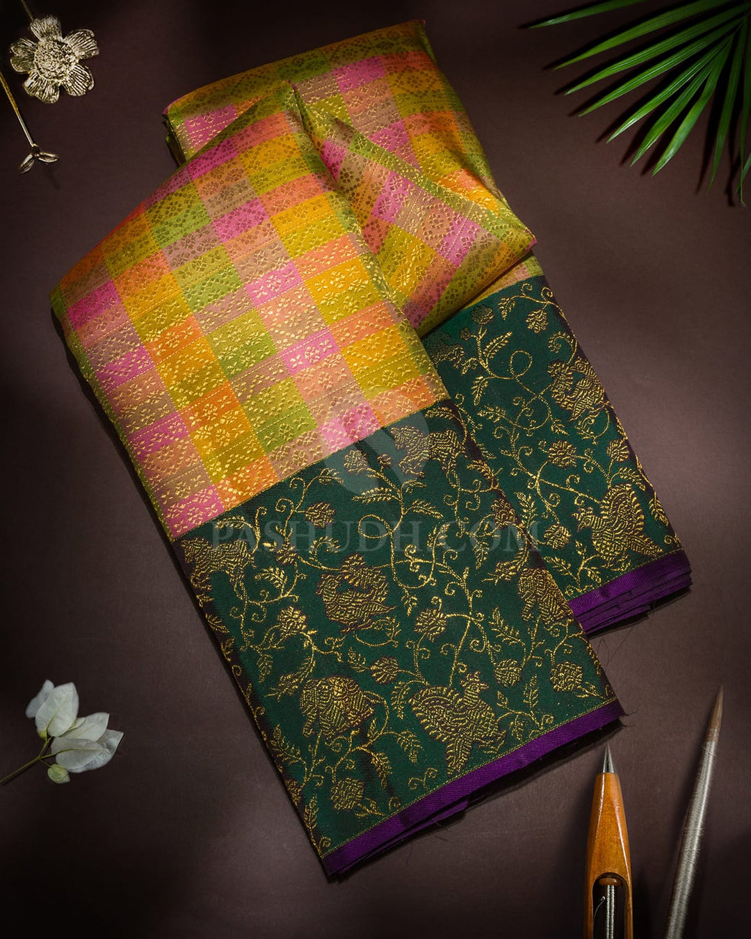 Multicolored Vanasingaram Kanjivaram Silk Saree-S1836(B)