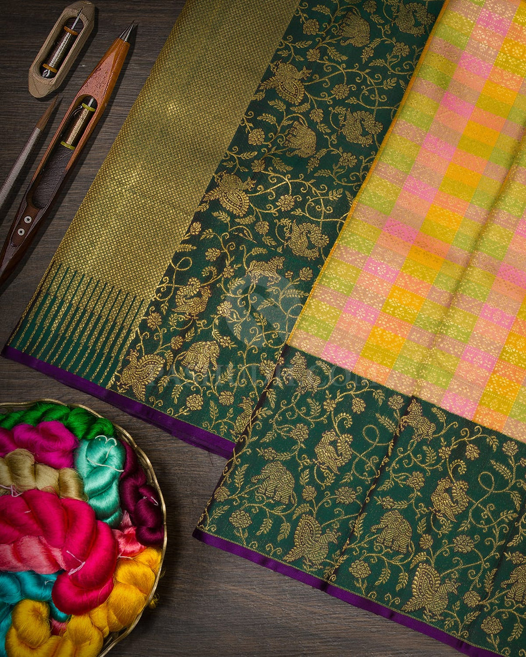 Multicolored Vanasingaram Kanjivaram Silk Saree-S1836(B)