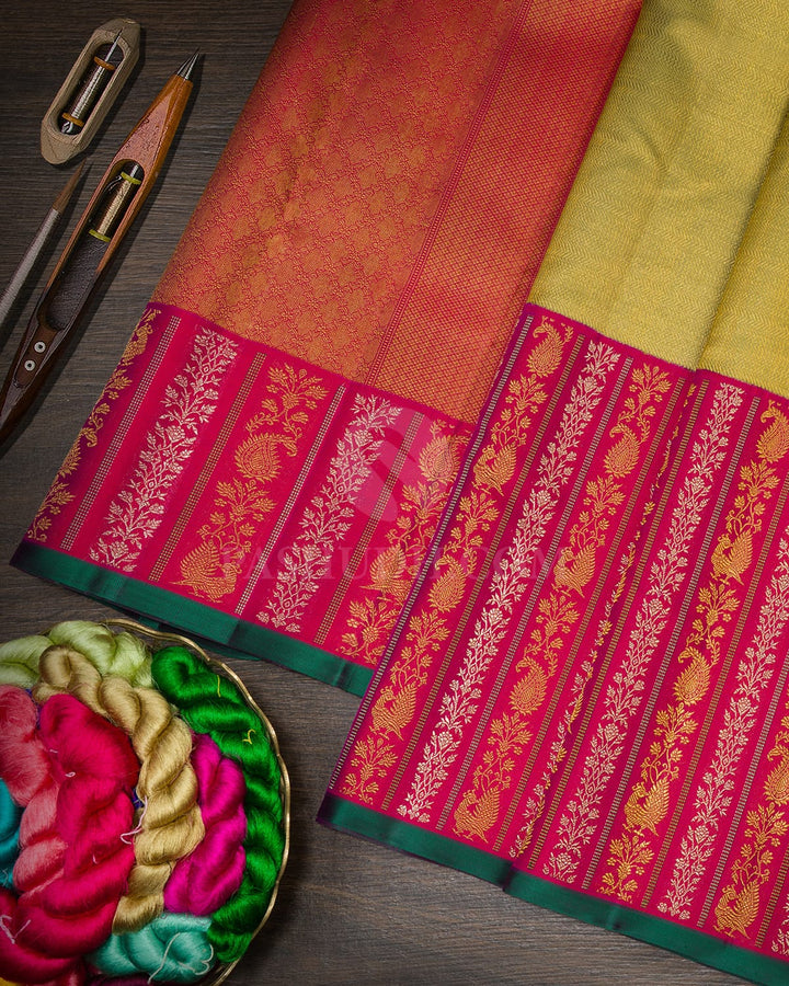 Lime Green Silk Shimmer Kanjivaram Silk Saree-S1851(A)