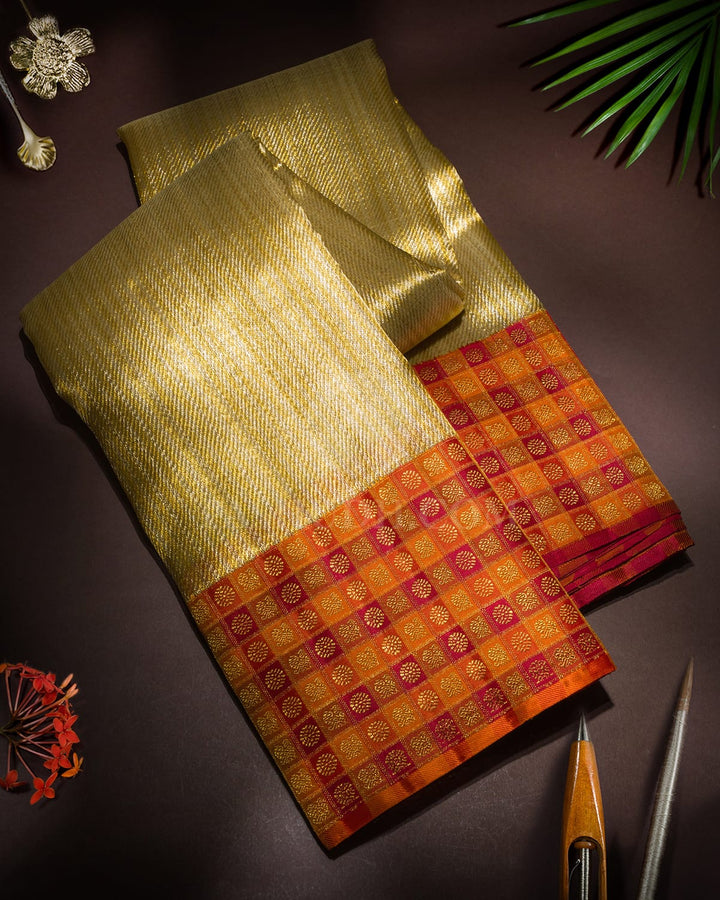 Gold And Silver Organza Shimmer Kanjivaram Silk Saree-S1854(A)