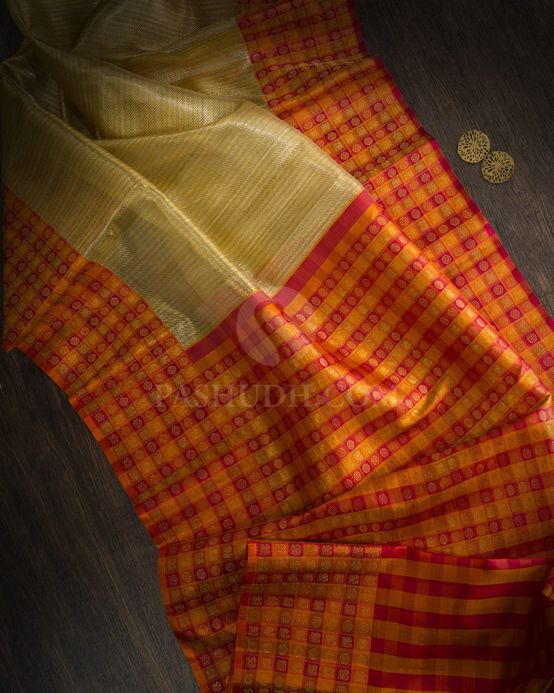 Gold And Silver Organza Shimmer Kanjivaram Silk Saree-S1854(A)