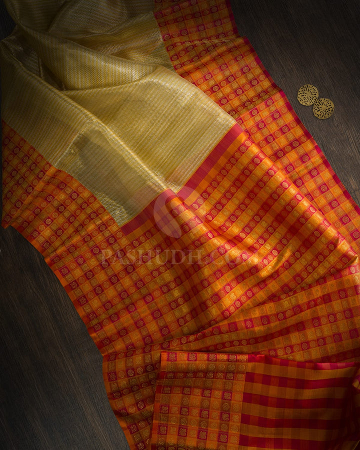 Gold And Silver Organza Shimmer Kanjivaram Silk Saree-S1854(A)