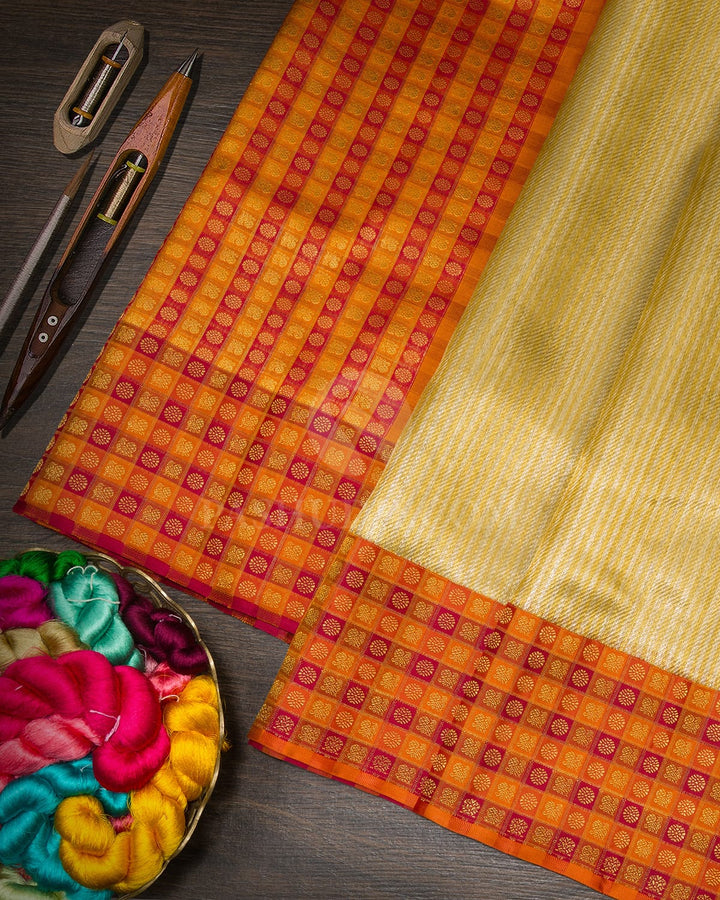 Gold And Silver Organza Shimmer Kanjivaram Silk Saree-S1854(A)