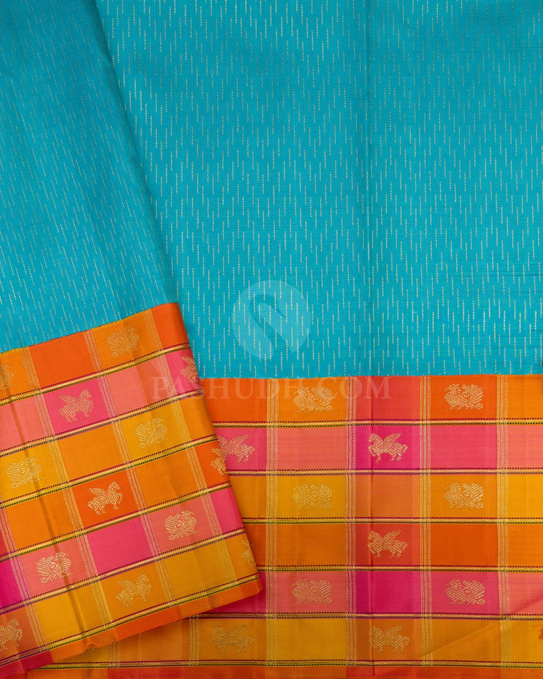 Navy Blue Paalum Pazhamum Checks Kanjivaram Silk Saree-S1856(A)