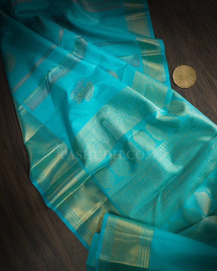 Dual Shaded Sky Blue Meenakari Kanjivaram Silk Saree-S1566(D)